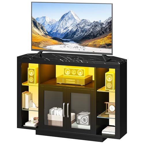 YITAHOME 100CM Corner TV Stand Cabinet with RGB LED Lighting, Corner TV Unit for up to 39 Inch TV with 7 Open Gaming Entertainment Center Shelves for Living Room, Bedroom