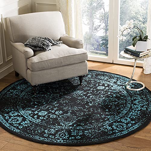 Safavieh Distressed Rug for Living Room, Dining Room, Bedroom - Adirondack Collection, Short Pile, in Black and Teal, 180 x 180 cm