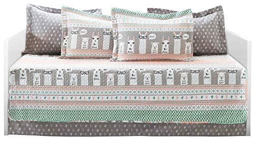 Lush Decor Pink-and-Turquoise Llama Striped 6-Piece Daybed Cover Bed Set