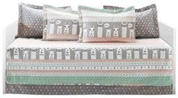 Lush Decor Pink-and-Turquoise Llama Striped 6-Piece Daybed Cover Bed Set