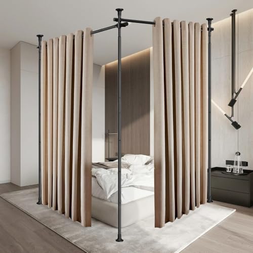 Room Divider Curtain Rod, Divider for Room Separation, 60-150inch(H) 48-144inch(W) Adjustable Room Separator, Heavy Duty Curtain Divider for Room Separation, Room Separators Divider Wall, Matt Black