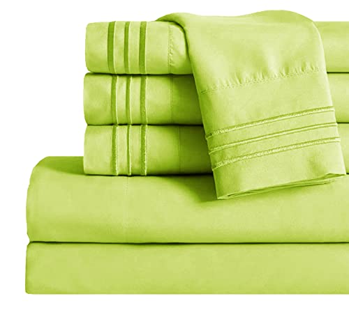 Mocassi Queen Sheet Set - Luxury Hotel 1800 Premier Bedding Sheets & Pillowcases - Ultra Soft Breathable & Cooling Bed Sheets - Deep Pocket - Wrinkle Resistant - 6 Piece Set - Queen, Lime
