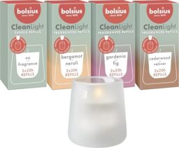 Bolsius - CleanLight Starter Set - Refillable Scented Candle - Holder & 9 Refills - Multiple Fragrances - White - Burn Time 20 Hours - Natural Plant Wax - Sustainable Concept