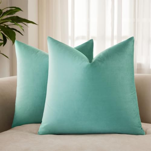 18x18 Velvet Throw Pillow Covers Set of 2 for Couch Bed Sofa,Teal Green - for Couch Bed Sofa Chair Living Room Bedroom,Luxury Modern Home Decor,Invisible Zipper,Cozy Soft Square Cushion Covers
