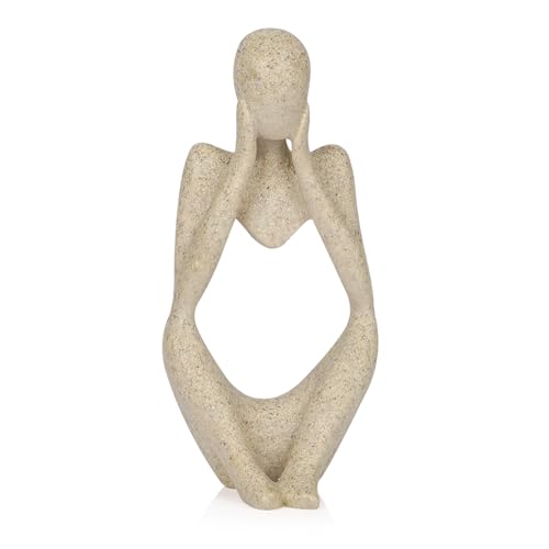 Ozzptuu Sandstone Resin Thinker Style Abstract Sculpture Statue Collectible Figurines Home Office Bookshelf Desktop Decor (Small Sandstone, Focus)