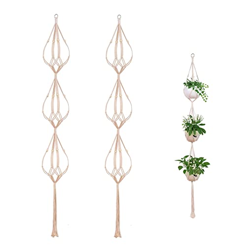 "ELANE 2PCS 3-Tier 70"" Macrame Hanging Planter Basket Plant Hanger Indoor Outdoor Hanging Plant Holder for Stand Flower Pots Decorations"