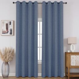 CUCRAF 100% Total Blackout Curtains 72 Length for Window Treatment, Faux Linen Thermal Insulated Grommet Drapes for Bedroom/Living Room, Set of 2 Curtain Panels(Sky Blue, 52 x 72 inches)