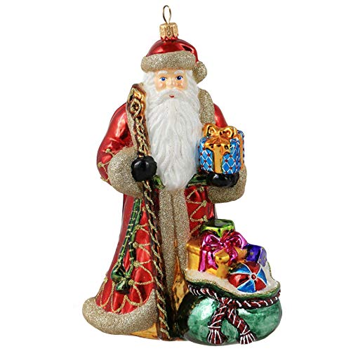 EBE622 Miss Christmas 2025 Collection Santa Claus Blown Glass Christmas Tree Ornament (Classic Santa with Gift Bag)