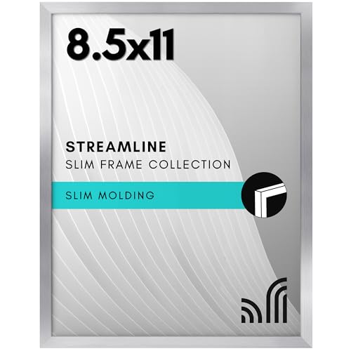Americanflat 8.5x11 Picture Frame with Shatter-Resistant Glass - Streamline Collection - Thin Border Photo Frame for Tabletop and Wall Display - Hanging Hardware and Easel Stand Included - Silver