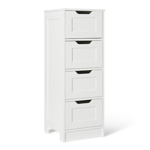 Amazon Basics Bathroom Storage Cabinet with 4 Drawers, Under Sink Storage, MDF Construction, White, 30cm x 30cm x 82cm