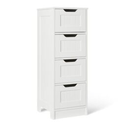 Amazon Basics Bathroom Storage Cabinet with 4 Drawers, Under Sink Storage, MDF Construction, White, 30cm x 30cm x 82cm
