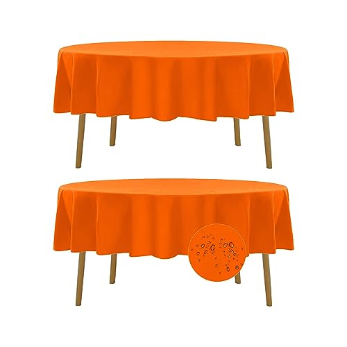 Fokitut 2 Pack Waterproof Round Tablecloth, 60 Inch, Stain Resistant and Wrinkle Polyester Table Cloth, Fabric Table Cover for Kitchen Dining, Wedding, Party, Holiday Dinner-Orange