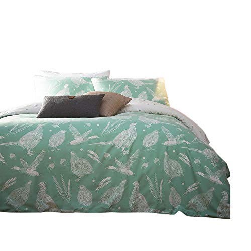 Creative Cloth Moorland Birds Duvet Set, Polycotton, Green, Double