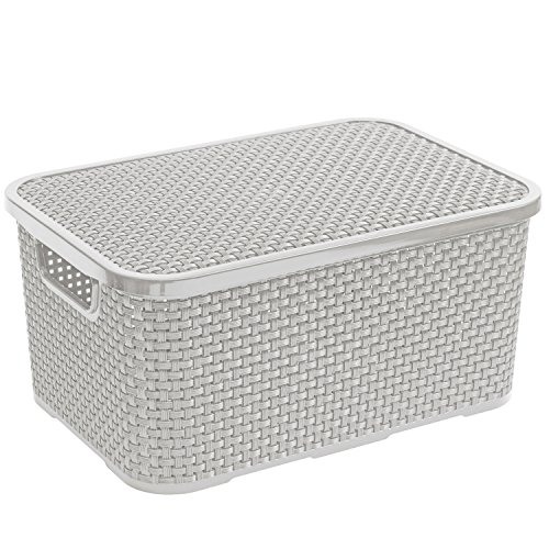BranQ Rattan Storage Box with Lid 10 Litres Grey