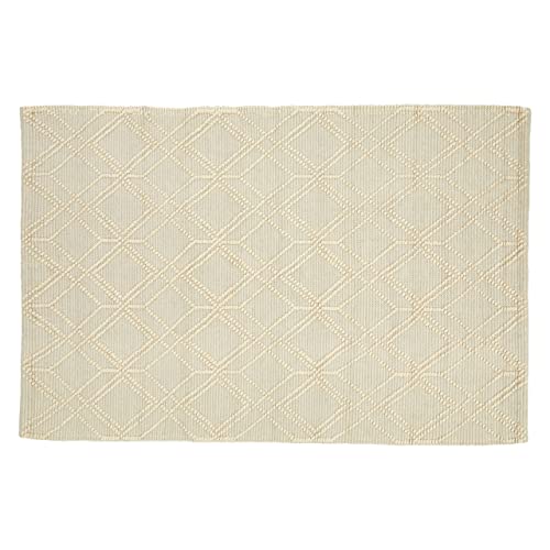 Premier Housewares Small Geometric Rug, Cotton, Wool Bedroom Rug, Handcrafted, Aesthetic Hemmed Finish, Childrens Rug, Muted Color Palette, Geometric Pattern, W180 x D120 x H1cm, Weight 4.75.