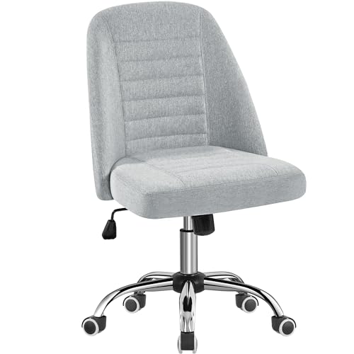 Yaheetech Modern Fabric Office Desk Chair Adjustable Mid Back Armless Swivel Vanity Chair, Light Gray