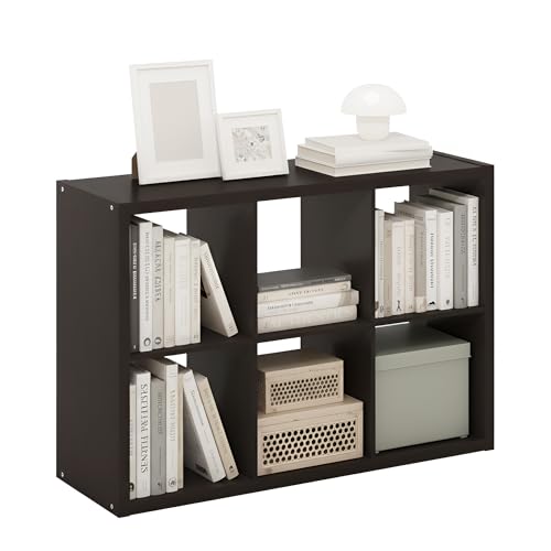 Furinno CUBICLE Book Shelf, 6-Cube Thick Frame Bookshelf, Horizontally & Vertically Reversible Bookcase with Open Back, 14.6 x 43.8 x 30, for Living Room, Bedroom, Home Office, Black Dark Oak