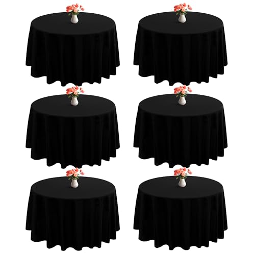 joybest 6 Pack Round Tablecloths 120 Inch Black Polyester Table Cloth, Stain and Wrinkle Resistant Washable Fabric Table Cover for Wedding, Party, Reception, Banquet, Dining