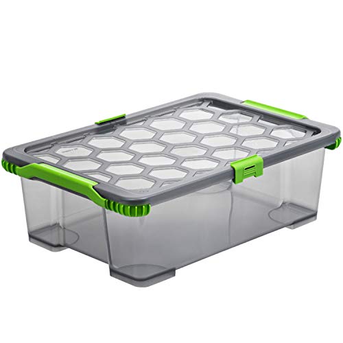 Rotho Evo 30 L Stackable Storage Boxes with Lids Transparent Anthracite - Food Containers for Contact with Food, Transparent Panels to Identify Contents, Shallow 18.5 cm Design, Anthracite PP