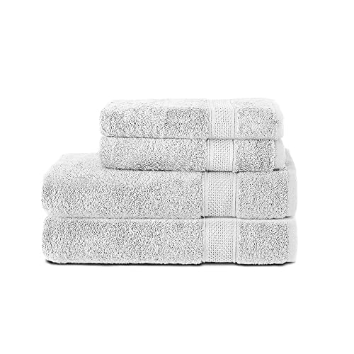 Komfortec Set of 4 Hand Towels 100% Cotton, 2 Hand Towels 50 x 100 cm and 2 Bath Towels 70 x 140 cm Set, Terry Clothing, Soft, White