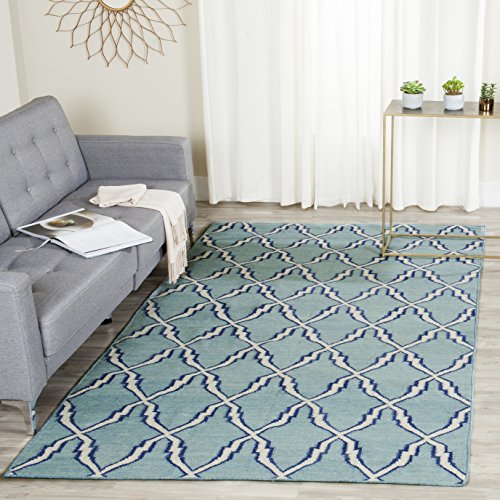 Safavieh Contemporary Indoor Flatweave Rectangle Area Rug, Dhurrie Collection, DHU564, in Light Blue / Ivory, 183 X 274 cm for Living Room, Bedroom or Any Indoor Space