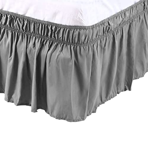 PiccoCasa Elasticated Bed Skirt Ruffled Bed Base Wrap Around Bed Valance Sheet, Brushed Microfiber Bedding Sheet Frame with 38cm Ruffle (Double, Gray)