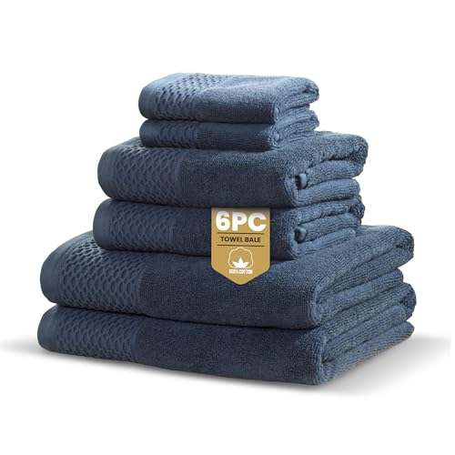 Rapport Home Eden Weave 6-Piece Towel Bale – Luxurious 100% Cotton Set - 500GSM Soft Absorbent Towels, Quick-Dry Comfort & Elegant Bathroom Style - Bale Pacific Blue