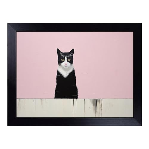 Lap Tray with Bean Bag Cushion, Cat Minimalism - Handmade in the UK, Raised Wooden Edge, Padded Cushion, Heat-Resistant Wipe-Clean Surface, for Meals, Laptops and Crafts