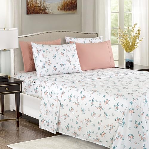Elegant Comfort Softest and Coziest 6-Piece Bedding Sheet Set - 1500 Premium Hotel Quality Microfiber - Deep Pocket, Wrinkle Resistant 6-Piece Floral Bed Sheet Set, King, Celia Pink
