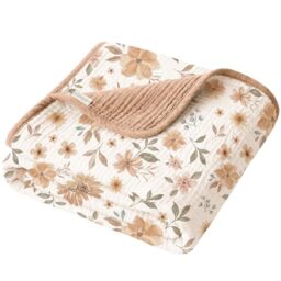 "Konssy Muslin Baby Blankets for Girls, 100% Cotton Crib Blanket for Baby Infant Toddler, Super Soft and Lightweight Nursery Blankets 40""x36"" (Floral)"