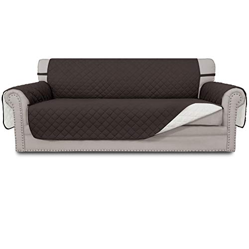 Easy-Going Sofa Slipcover Reversible Oversized Sofa Cover Water Resistant Couch Cover with Foam Sticks Elastic Straps Furniture Protector for Pets Dog (Oversized Sofa, Chocolate/Ivory)