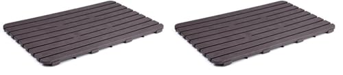 TATAY Rectangular shower floor in resistant plastic, wood effect finish, with anti-UV, anti-slip protection, with rubber studs at the base. (Pack of 2)