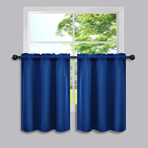 Mrs.Naturall Royal Blue Short Curtains for Small Windows 2 Pieces Pocket Light Blocking Blackout Mini Thermal Curtains for Boys Bedroom Kids Room Bathroom 34 x 24 Inch Length