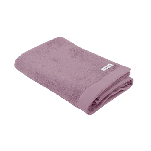TOM TAILOR Bath Towel 70 x 140 cm 100% Cotton Terry Towel with Two Hangers and Logo Label Colour Bath Towel Purple (Cozy Mauve)