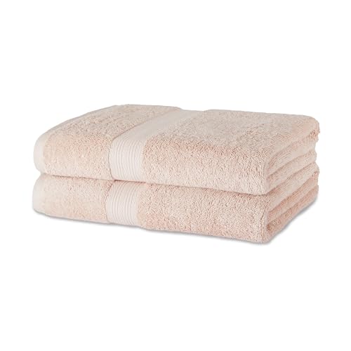Amazon Basics Organic Cotton Bath Towel Set, Soft and Absorbent Bathroom Towels, Fade Resistant, 76 x 137 cm, Blush Pink, 2-Pack