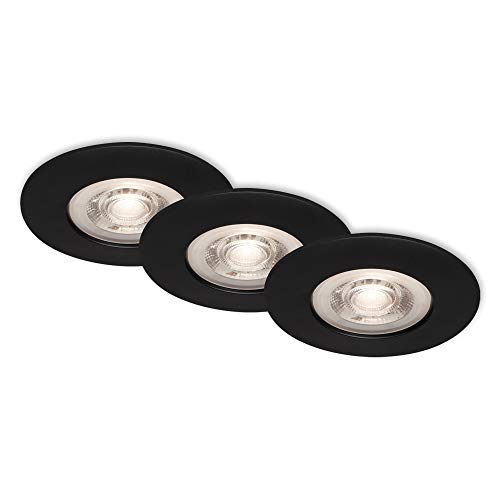 Briloner Leuchten - 7046-035 Recessed LED Lights, Set of 3, Ceiling Lights Each 5 Watt, 460 Lumen, 3,000 Kelvin, IP44, Matte Black, 90 x 25 mm (DxH)