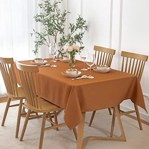 maxmill Slubby Textured Rectangular Tablecloth Water Resistance Antiwrinkle Spillproof Soft Faux Linen Table Cloth for Fall Harvest Thanksgiving Parties Holiday Dinners, 60 x 104 Inch, Amber Bronze