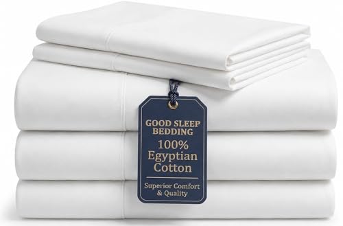 "Split King Sheets Sets for Adjustable Bed Cotton, Luxury Sheets, 1000 TC Egyptian Cotton Sheets, 5 Piece 100% Cotton Split King Sheet Set, Sateen Sheets, 2 Fitted - 16"" Deep Pocket, White"