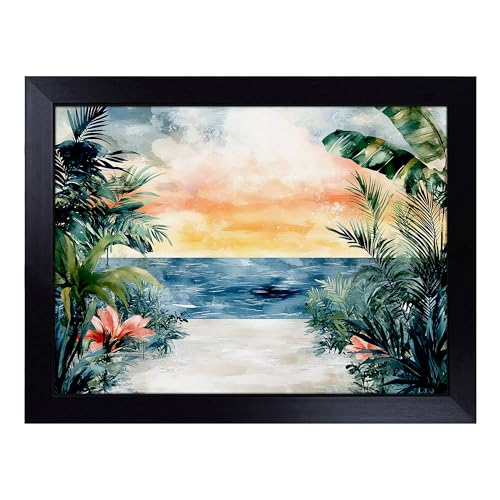 Lap Tray with Bean Bag Cushion, Jungle Ocean Beach - Handmade in the UK, Raised Wooden Edge, Padded Cushion, Heat-Resistant Wipe-Clean Surface, for Meals, Laptops and Crafts