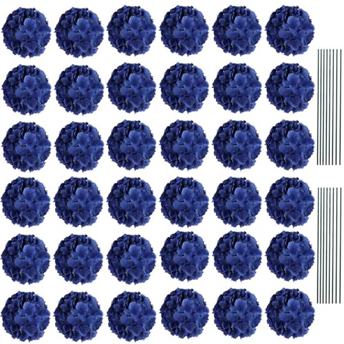 AVIVIHO 35Pcs Navy Blue Hydrangea Artificial Flowers with Stems, Realistic Silk Hydrangeas Bouquet Fake Flowers for Wedding Decor, Table Centerpieces, Baby Shower, Arch,Home Office Party Decoration