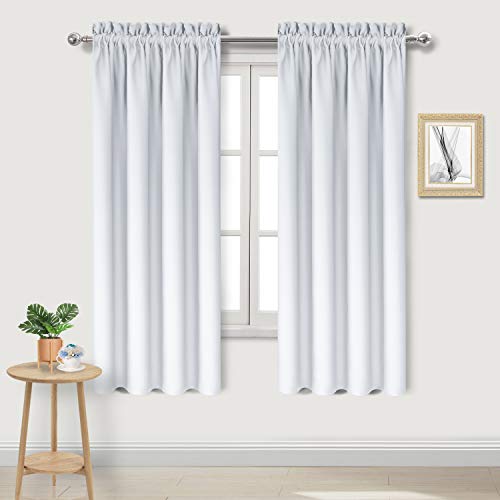 DWCN Blackout Curtains Room Darkening Thermal Insulated Living Room Curtains Window Curtain Panels, Set of 2 42x63 Inch Long, Greyish White Rod Pocket Drapes
