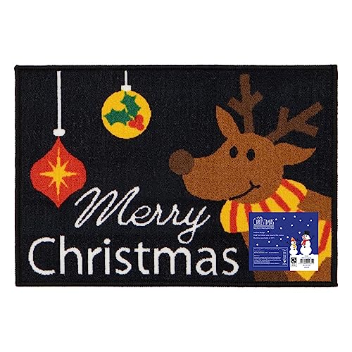JVL Festive Machine Washable Indoor Doormat, Merry Christmas, Black, Size: 40x57cm Approx…