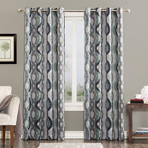 "Sun Zero Burbank Watercolor Ogee Energy Efficient Grommet Curtain Panel, 54"" x 95"", Linen"