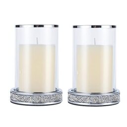 Pillar Candle Holders,Candlesticks Holder with Glass Hurricane Lid,Metal Candle Holder for Coffee Dining Table, Wedding, Christmas, Halloween, Home Decoration 2 Pieces a Set Silver YL001S