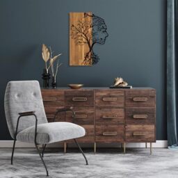 Elegant Decorative Wooden Wall Accessory, Walnut & Black, 43 x 58 cm, 50% Wood (3 cm Thick) & 50% Metal, Unique Colour & Texture Variations for Stylish Home Decor
