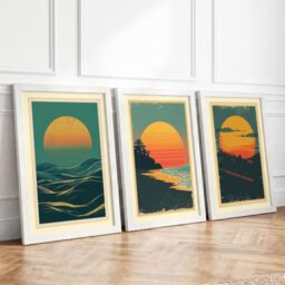 Horizon Sun Trilogy Retro Set of 3 Framed Wall Art Prints A3 (42×29.7cm)
