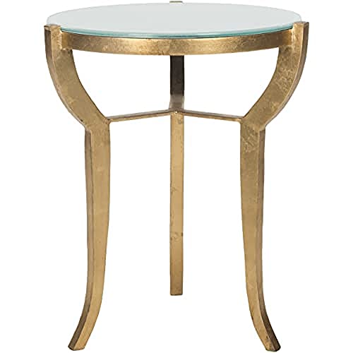 SAFAVIEH Glam Accent Table with Iron Legs, in Gold and White, 42 X 42 X 52.07