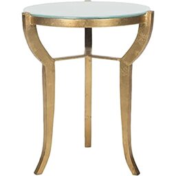 SAFAVIEH Glam Accent Table with Iron Legs, in Gold and White, 42 X 42 X 52.07