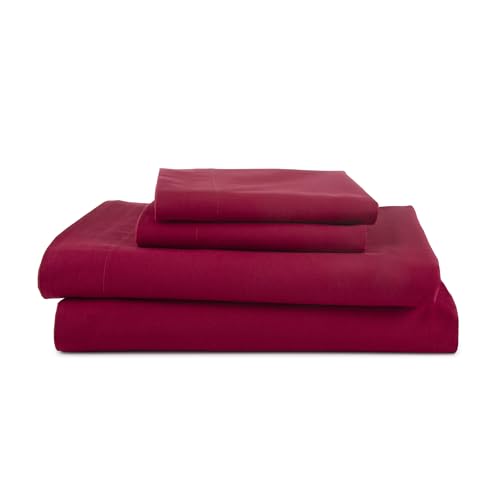 3 Piece Twin Sheets Set - Twin Bed Sheets Set ??? Light Weight, Soft Breathable Sheets - Brushed Cotton Rich Blend - Secure-Fit, Wrinkle Resistant, Durable, Easy Care Bed Sheets - Comfy Sheets - Red