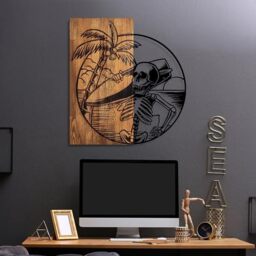 Elegant Decorative Wooden Wall Accessory, 53 x 57 cm, 100% Real Wood (3 cm) & Metal (1.5 mm), Unique Walnut & Black Finish, Perfect for Home Decor
